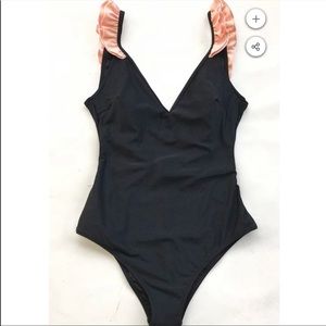 Black w/ Pink Ruffle One-Piece Cupshe Swimsuit
